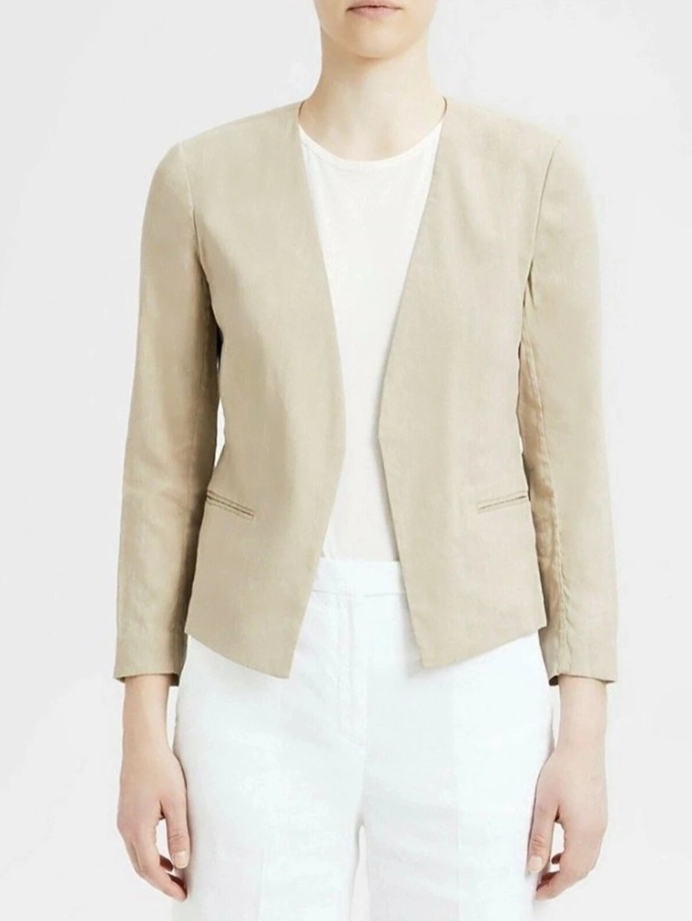Theory Open-Front Linen Blend Blazer Beige size 2